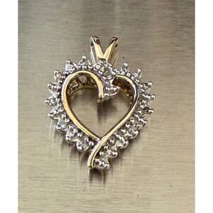 10K Gold Diamond Accent Open Heart Bypass Halo Pendant 0.75"